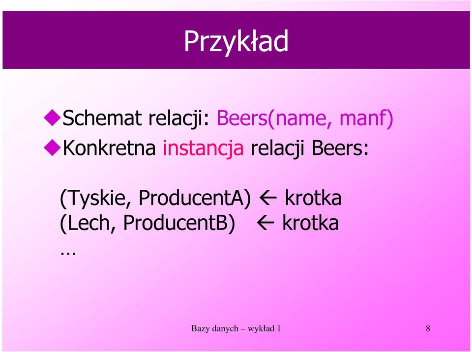 Beers: (Tyskie, ProducentA) krotka