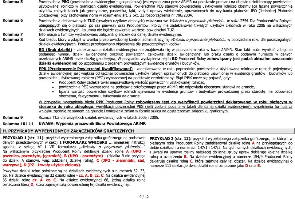 Powierzchnia PEG stanowi powierzchnię użytkowaną rolniczo obejmującą łączną powierzchnię użytków rolnych takich jak grunty orne, pastwiska, łąki, sady i uprawy wieloletnie, uprawnionych do uzyskania