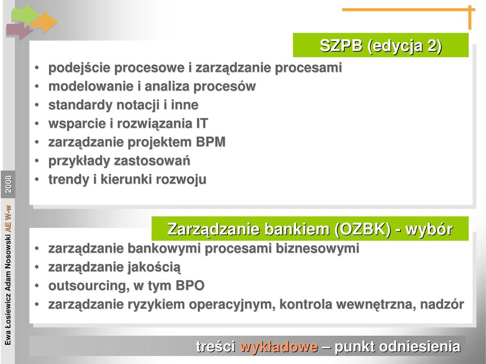 Zarządzanie bankiem (OZBK) - wybór zarządzanie bankowymi procesami biznesowymi zarządzanie jakości cią