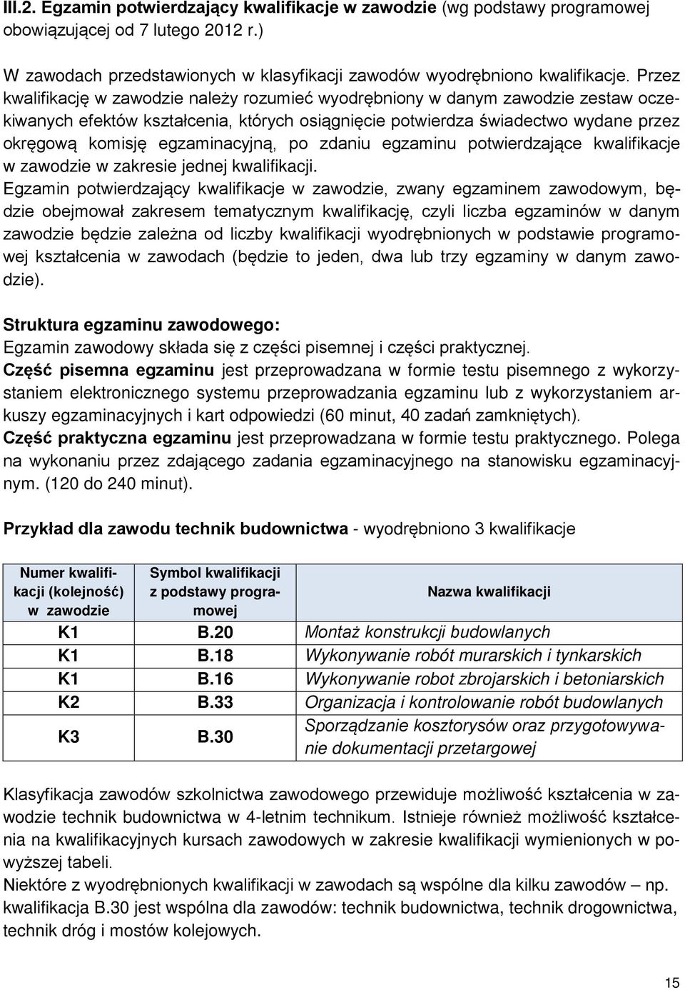 egzaminacyjną, po zdaniu egzaminu potwierdzające kwalifikacje w zawodzie w zakresie jednej kwalifikacji.