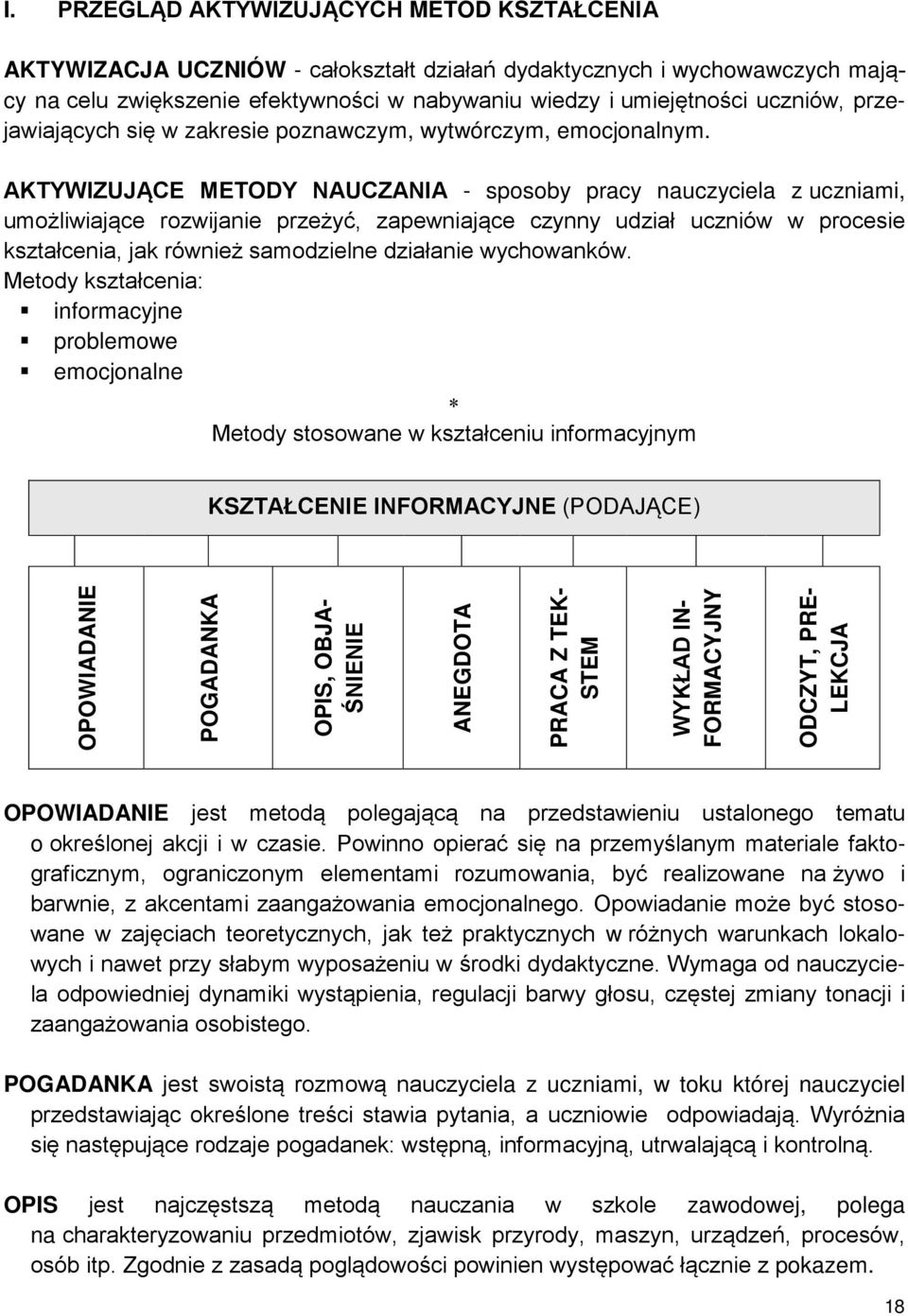 AKTYWIZUJĄCE METODY NAUCZANIA - sposoby pracy nauczyciela z uczniami, umożliwiające rozwijanie przeżyć, zapewniające czynny udział uczniów w procesie kształcenia, jak również samodzielne działanie