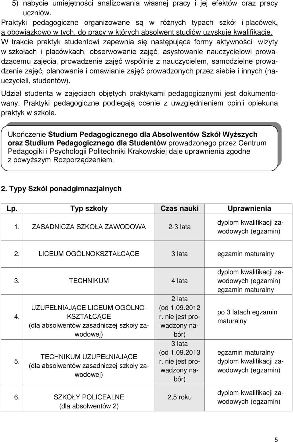 W trakcie praktyk studentowi zapewnia się następujące formy aktywności: wizyty w szkołach i placówkach, obserwowanie zajęć, asystowanie nauczycielowi prowadzącemu zajęcia, prowadzenie zajęć wspólnie