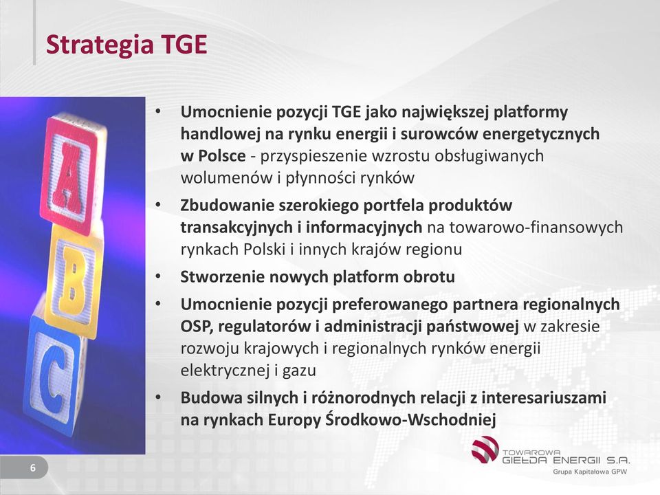 innych krajów regionu Stworzenie nowych platform obrotu Umocnienie pozycji preferowanego partnera regionalnych OSP, regulatorów i administracji państwowej w