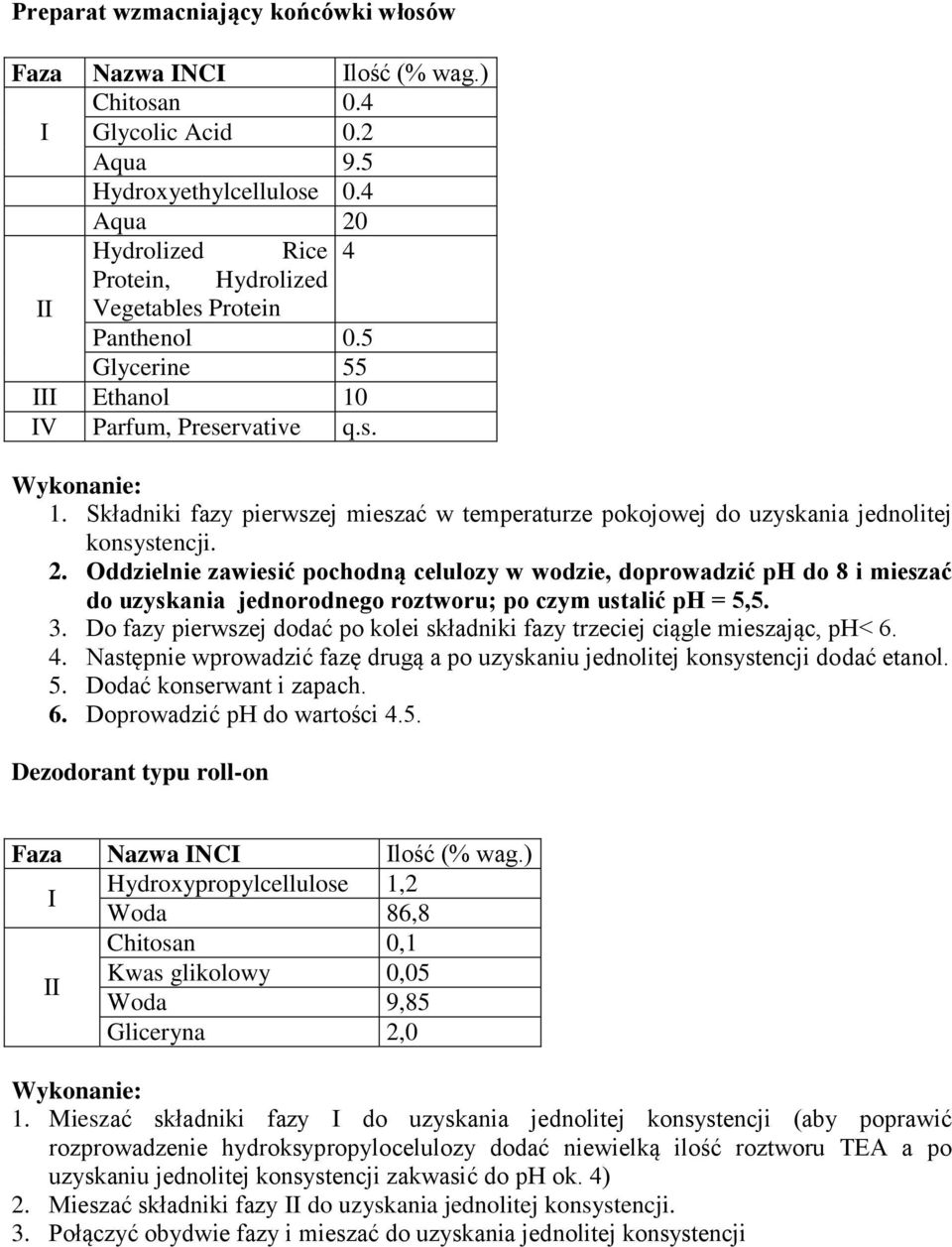 IV Parfum, Preservative q.s. 1. Składniki fazy pierwszej mieszać w temperaturze pokojowej do uzyskania jednolitej konsystencji. 2.