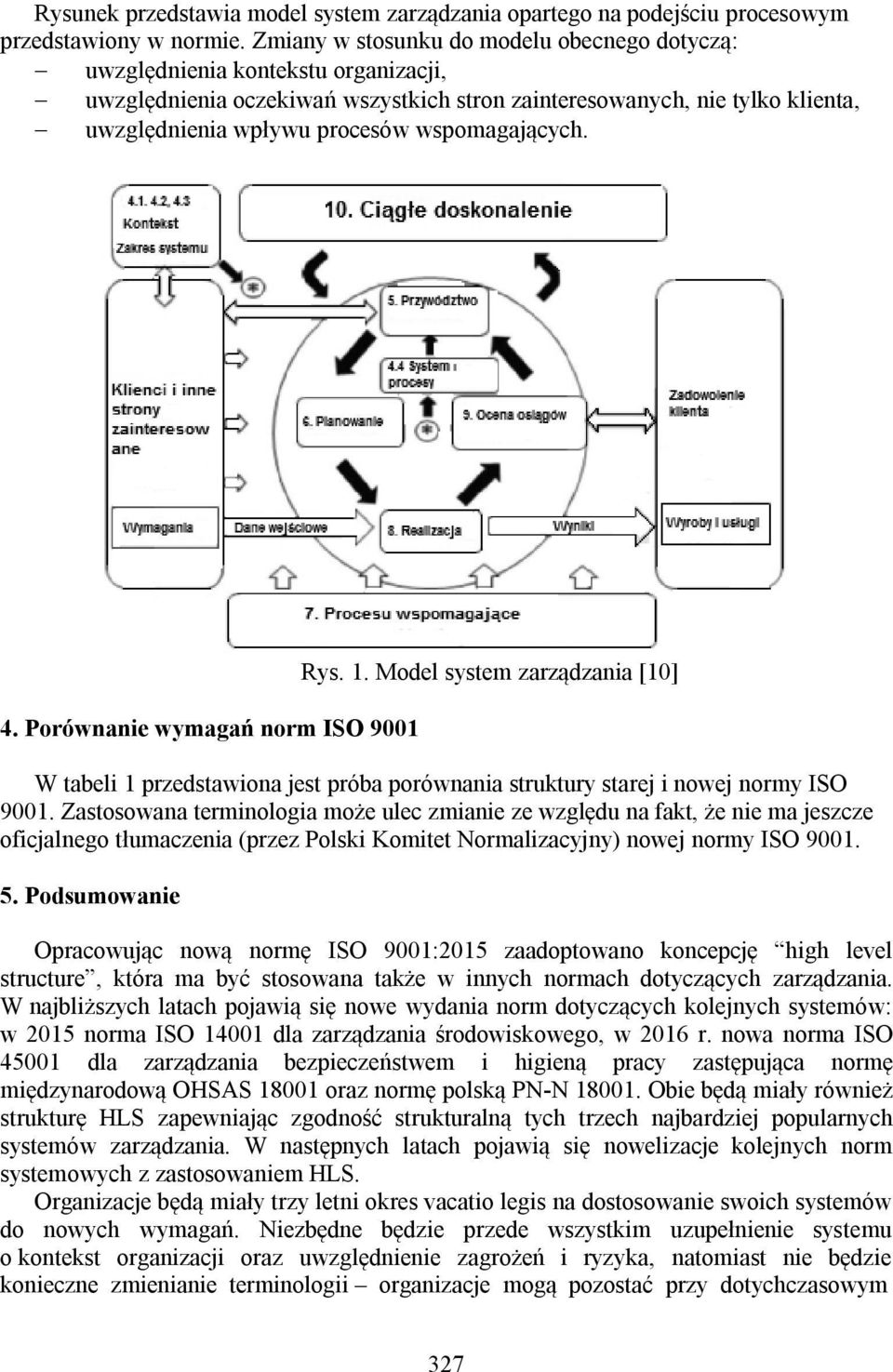 wspomagających. 4. Porównanie wymagań norm ISO 9001 Rys. 1. Model system zarządzania [10] W tabeli 1 przedstawiona jest próba porównania struktury starej i nowej normy ISO 9001.