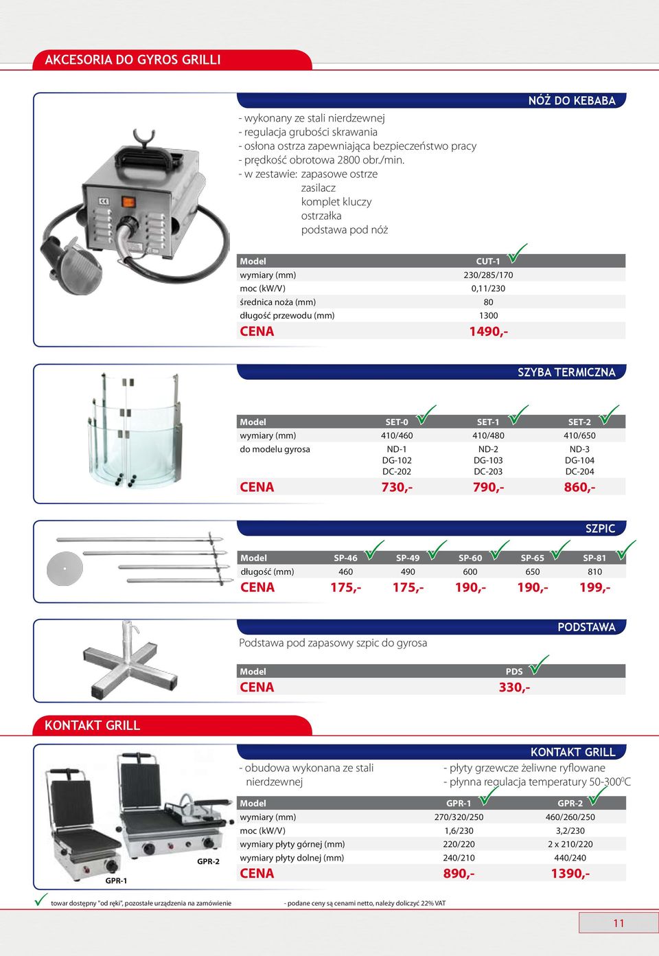 1490,- SZYBA TERMICZNA SET-0 SET-1 SET-2 wymiary (mm) 410/460 410/480 410/650 do modelu gyrosa ND-1 DG-102 DC-202 ND-2 DG-103 DC-203 ND-3 DG-104 DC-204 CENA 730,- 790,- 860,- SZPIC SP-46 SP-49 SP-60