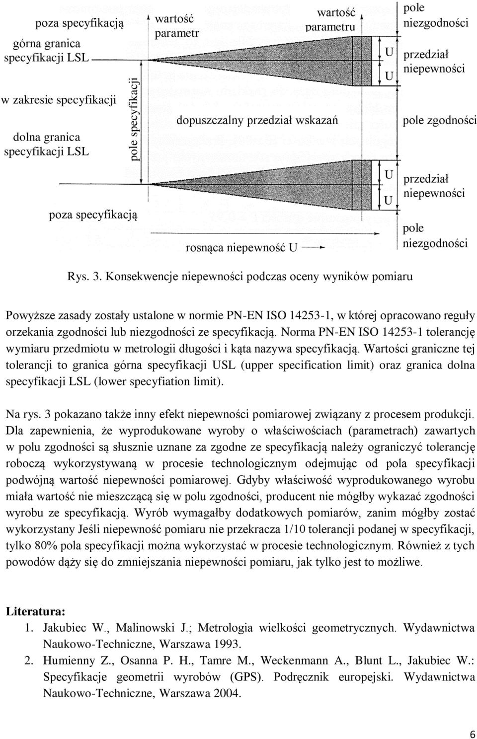 Konsekwencje niepewności podczas oceny wyników pomiaru Powyższe zasady zostały ustalone w normie PN-EN ISO 14253-1, w której opracowano reguły orzekania zgodności lub niezgodności ze specyfikacją.