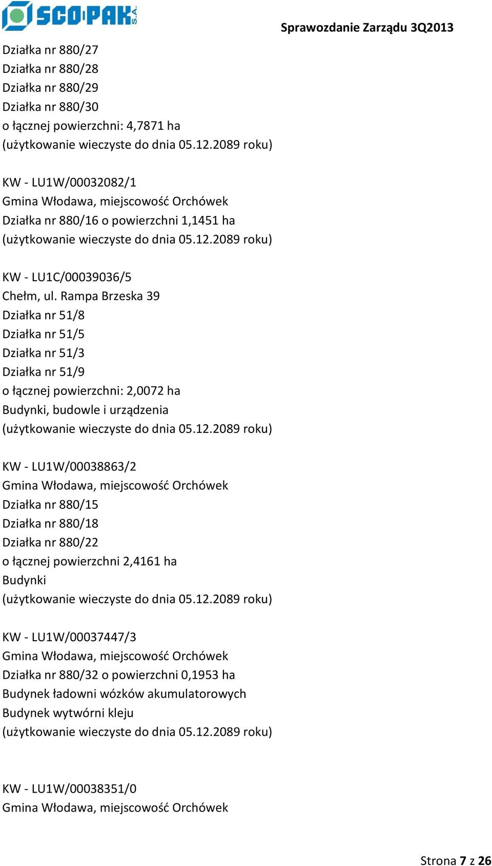 2089 roku) Sprawozdanie Zarządu 3Q2013 KW - LU1C/00039036/5 Chełm, ul.