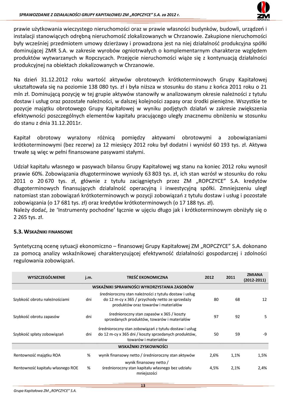 w zakresie wyrobów ogniotrwałych o komplementarnym charakterze względem produktów wytwarzanych w Ropczycach.