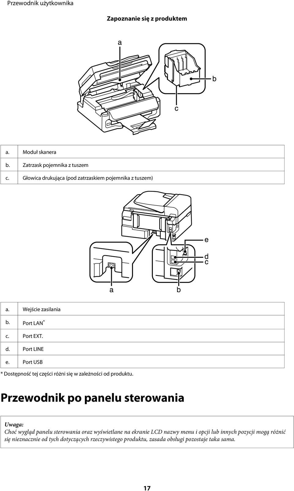 Port USB * Dostępność tej części różni się w zależności od produktu.