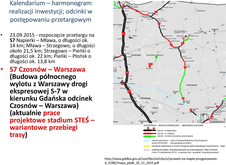 14 km; Mława Strzegowo, o długości około 21,5 km; Strzegowo Pieńki o długości ok. 22 km; Pieńki Płońsk o długości ok.