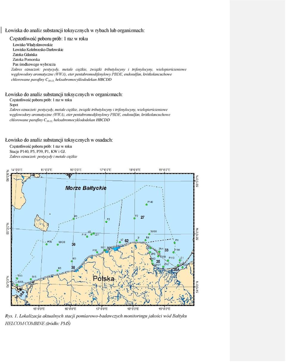 krótkołancuchowe chlorowane parafiny C 10-13, heksabromocyklododekan HBCDD Łowisko do analiz substancji toksycznych w organizmach: Częstotliwość poboru prób: 1 raz w roku Sopot Zakres oznaczeń: