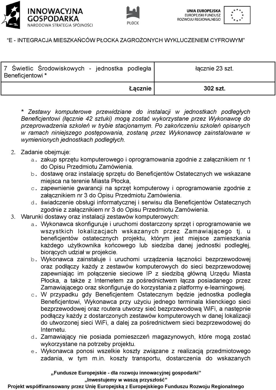 Po zakończeniu szkoleń opisanych w ramach niniejszego postępowania, zostaną przez Wykonawcę zainstalowane w wymienionych jednostkach podległych. 2. Zadanie obejmuje: a.