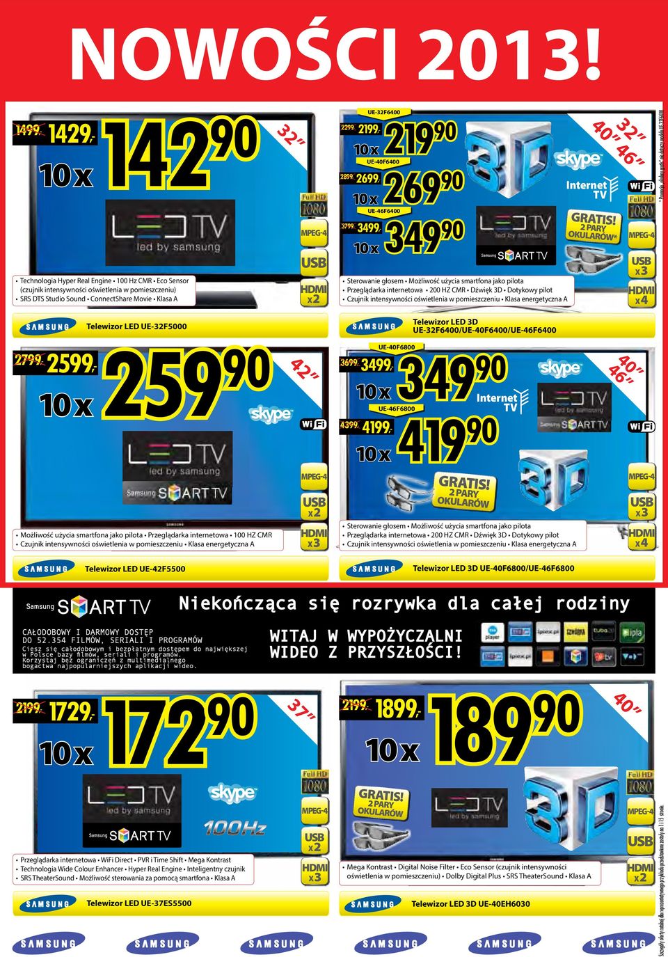 Czujnik intensywności oświetlenia w pomieszczeniu Klasa x3 x4 3699, 3499, 349 419 Internet TV UE-46F6800 4399, 4199, GRTIS!