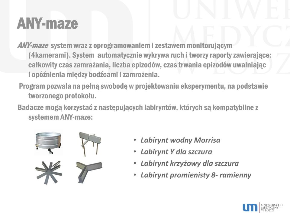 opóźnienia między bodźcami i zamrożenia. Program pozwala na pełną swobodę w projektowaniu eksperymentu, na podstawie tworzonego protokołu.