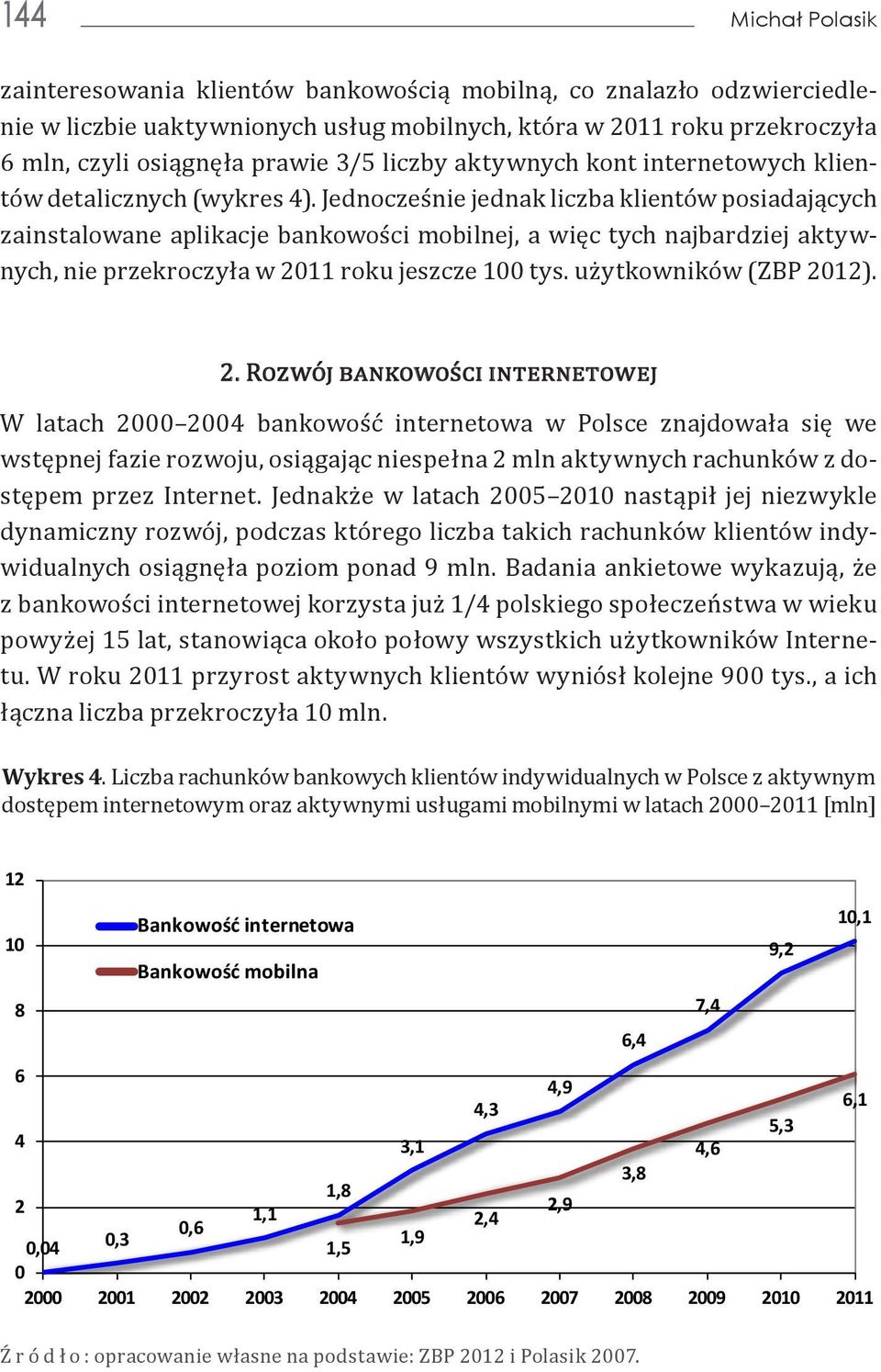 Jednocześnie jednak liczba klientów posiadających zainstalowane aplikacje bankowości mobilnej, a więc tych najbardziej aktywnych, nie przekroczyła w 2011 roku jeszcze 100 tys. użytkowników (ZBP 2012).