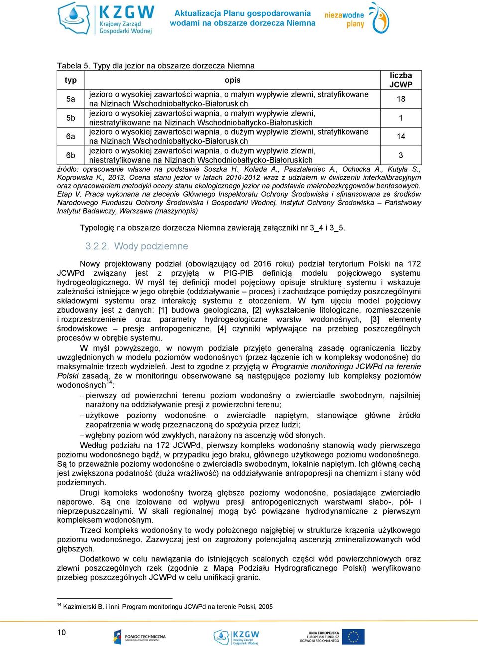 jezioro o wysokiej zawartości wapnia, o małym wypływie zlewni, niestratyfikowane na Nizinach Wschodniobałtycko-Białoruskich 1 6a jezioro o wysokiej zawartości wapnia, o dużym wypływie zlewni,