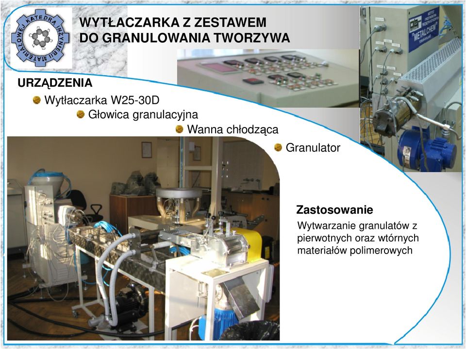 Wanna chłodząca Granulator Zastosowanie Wytwarzanie