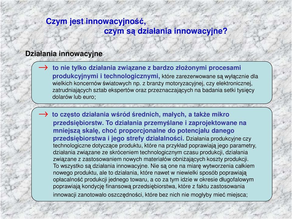 z branży motoryzacyjnej, czy elektronicznej, zatrudniających sztab ekspertów oraz przeznaczających na badania setki tysięcy dolarów lub euro; to często działania wśród średnich, małych, a także mikro