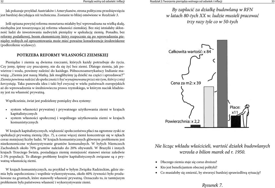 Jeśli opisana powyżej reforma monetarna miałaby być wprowadzana na wielką skalę, niezbędna jest towarzysząca jej reforma własności ziemskiej.