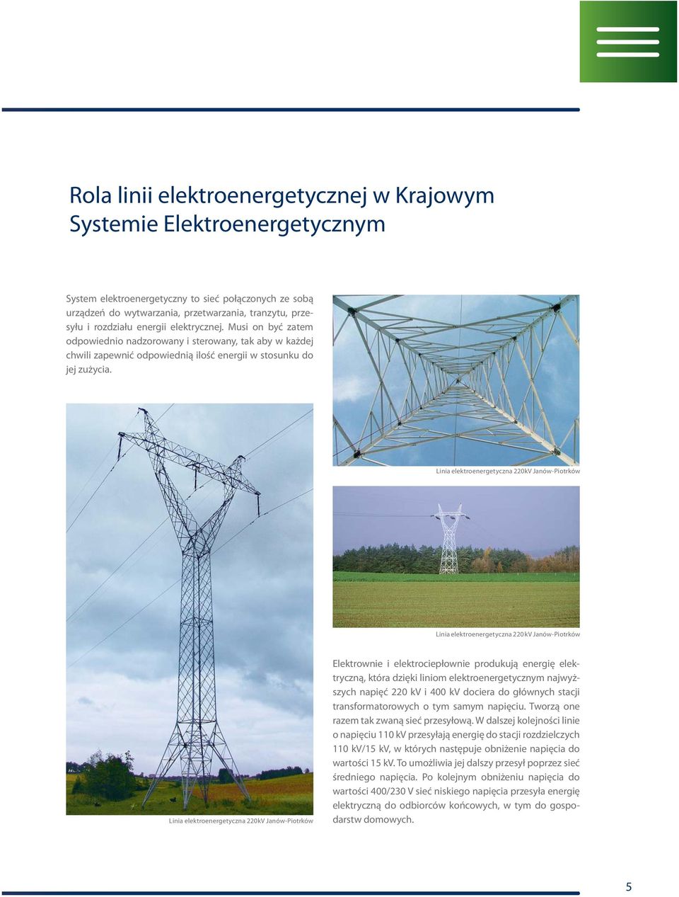 Linia elektroenergetyczna 220kV Janów-Piotrków Linia elektroenergetyczna 220 kv Janów-Piotrków Linia elektroenergetyczna 220kV Janów-Piotrków Elektrownie i elektrociepłownie produkują energię