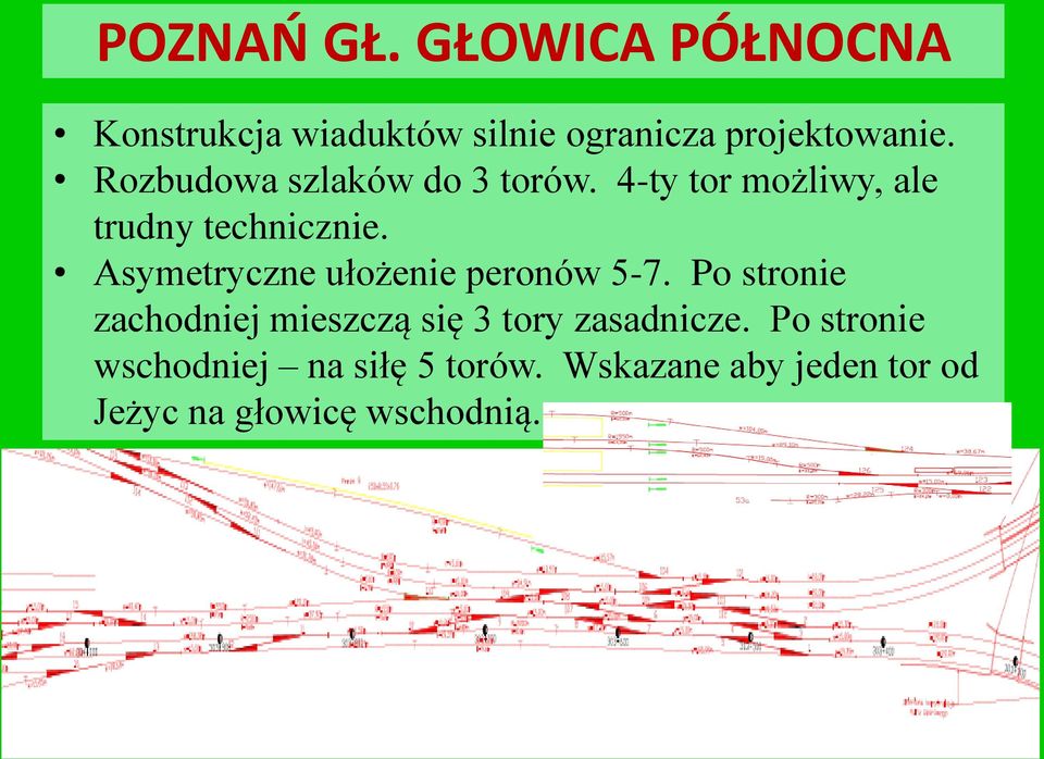 Asymetryczne ułożenie peronów 5-7.