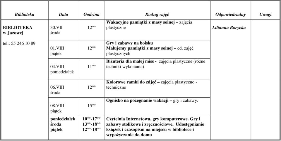 VIII BiŜuteria dla małej miss - zajęcia plastyczne (róŝne techniki wykonania) 06.