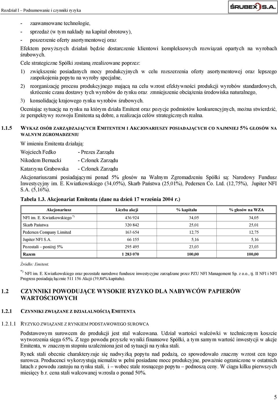 Cele strategiczne Spółki zostaną zrealizowane poprzez: 1) zwiększenie posiadanych mocy produkcyjnych w celu rozszerzenia oferty asortymentowej oraz lepszego zaspokojenia popytu na wyroby specjalne,