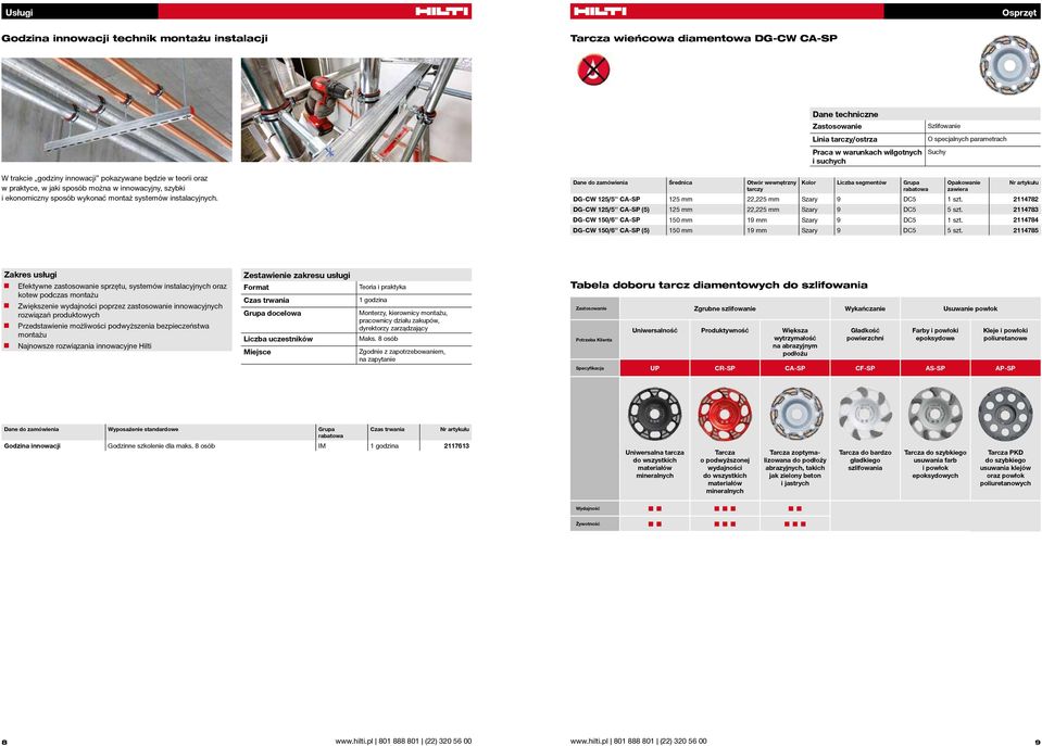 wykonać montaż systemów instalacyjnych. Dane do zamówienia Średnica Otwór wewnętrzny tarczy Kolor Liczba segmentów Grupa DG-CW 125/5'' CA-SP 125 mm 22,225 mm Szary 9 DC5 1 szt.