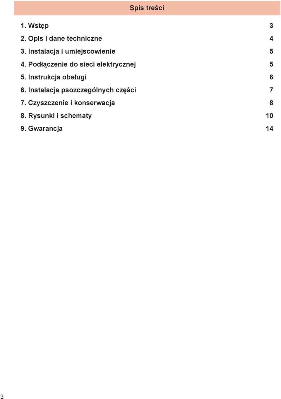 Podłączenie do sieci elektrycznej 5 5. Instrukcja obsługi 6 6.