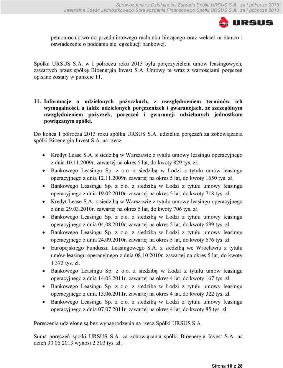 11. Informacje o udzielonych pożyczkach, z uwzględnieniem terminów ich wymagalności, a także udzielonych poręczeniach i gwarancjach, ze szczególnym uwzględnieniem pożyczek, poręczeń i gwarancji