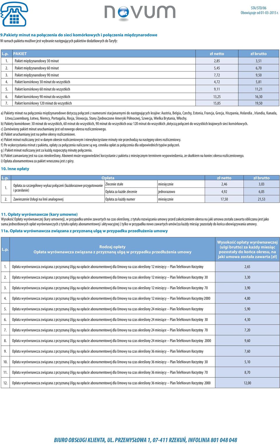 Pakiet komórkowy 60 minut do wszystkich 9,11 11,21 6. Pakiet komórkowy 90 minut do wszystkich 13,25 16,30 7.