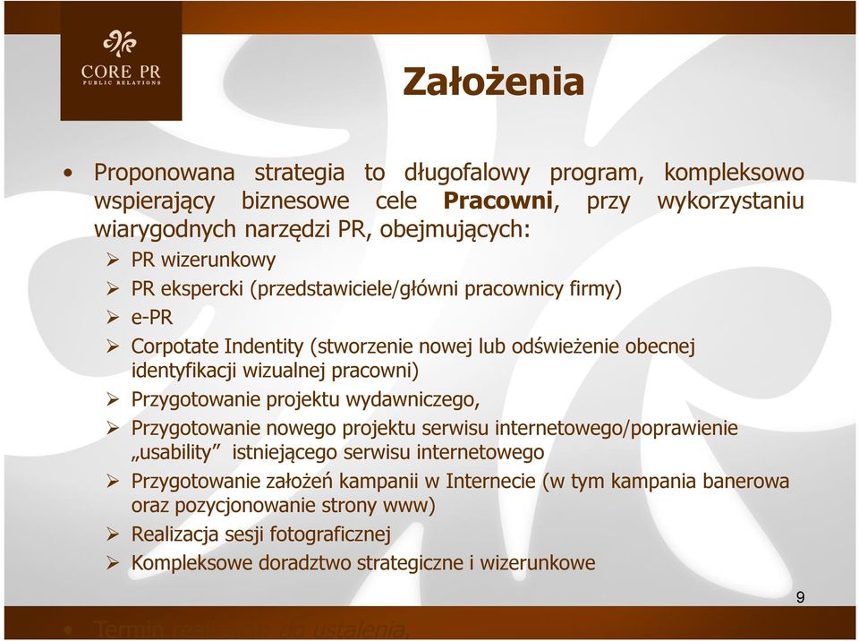 Przygotowanie projektu wydawniczego, Przygotowanie nowego projektu serwisu internetowego/poprawienie usability istniejącego serwisu internetowego Przygotowanie założeń