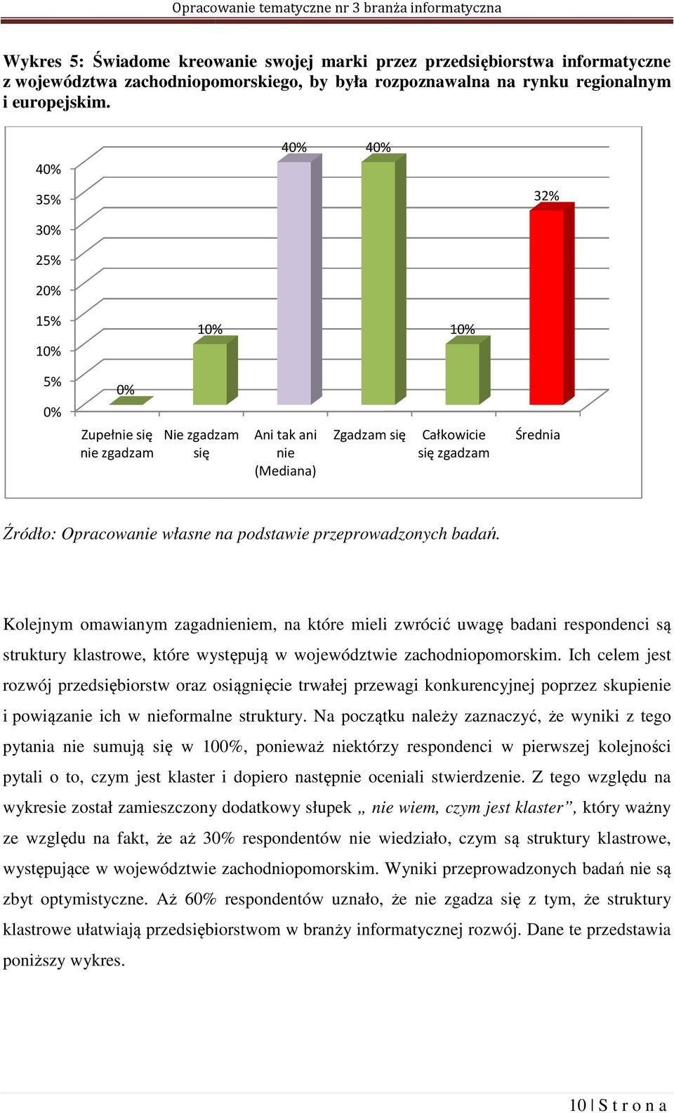 przeprowadzonych badań. Kolejnym omawianym zagadnieniem, na które mieli zwrócić uwagę badani respondenci są struktury klastrowe, które występują w województwie zachodniopomorskim.