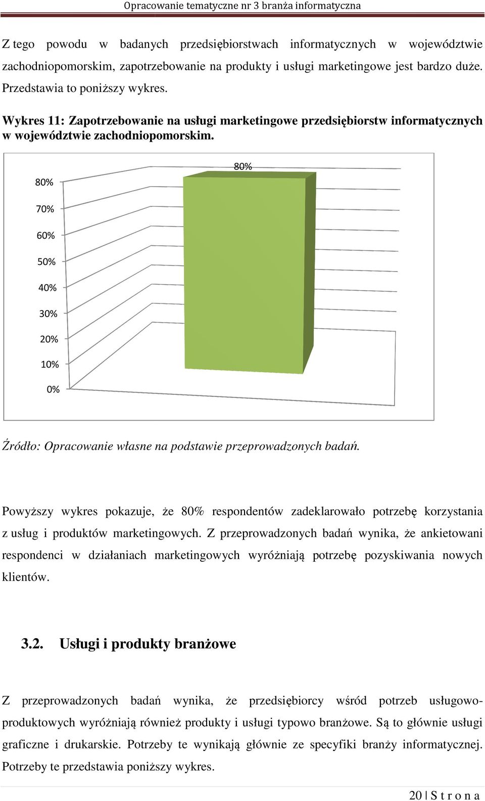 Powyższy wykres pokazuje, że 8 respondentów zadeklarowało potrzebę korzystania z usług i produktów marketingowych.