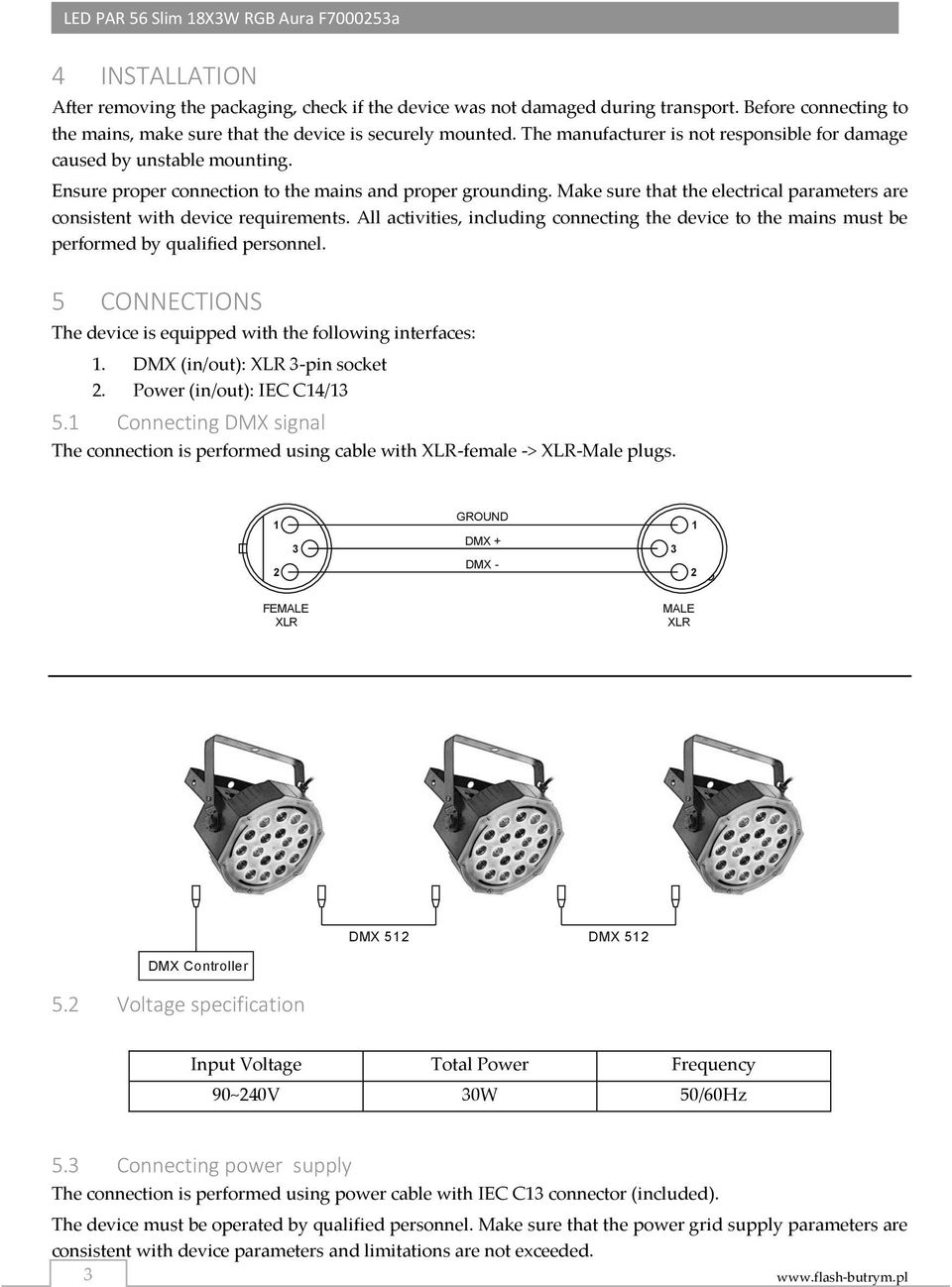 Ensure proper connection to the mains and proper grounding. Make sure that the electrical parameters are consistent with device requirements.