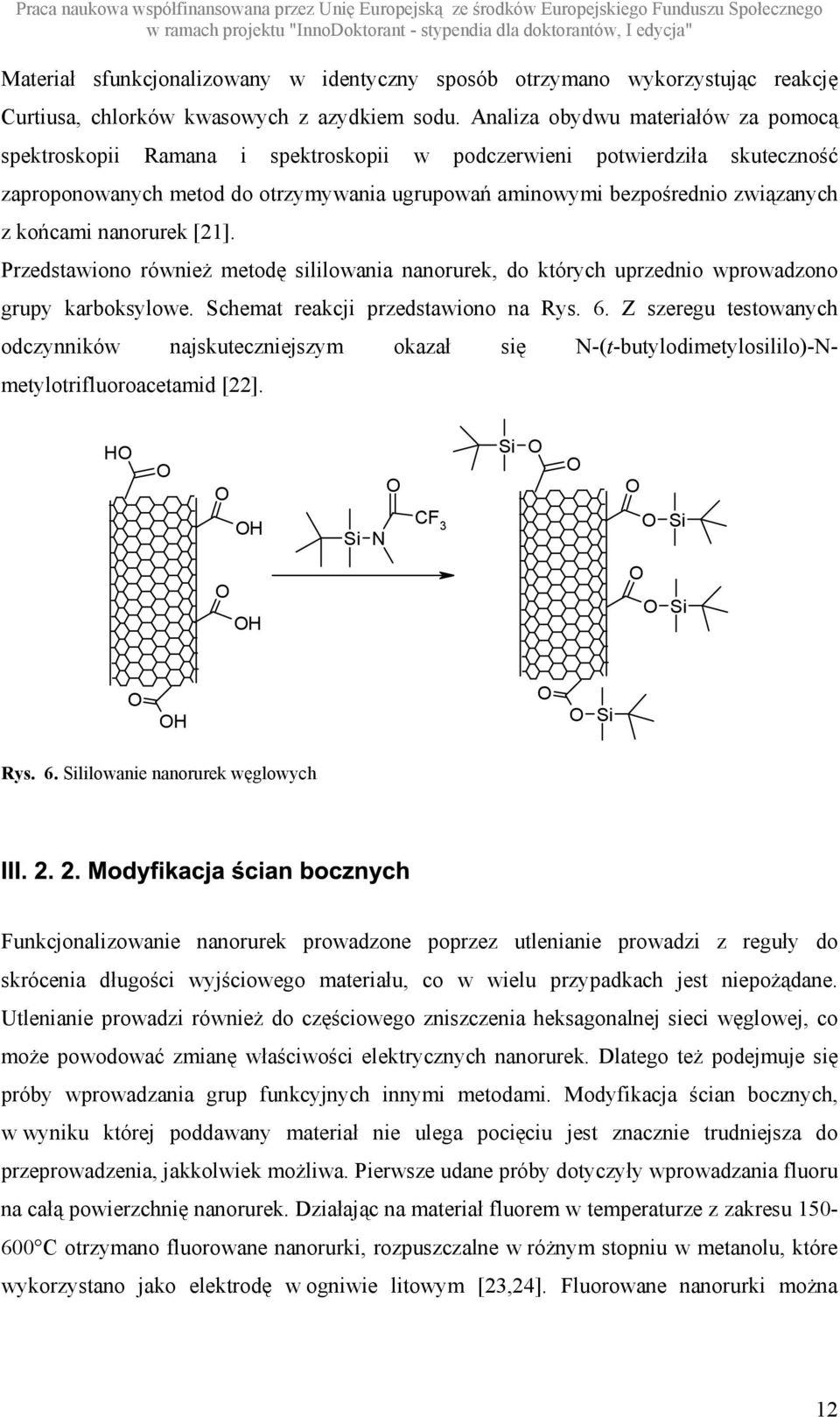 końcami nanorurek [21]. Przedstawiono równieŝ metodę sililowania nanorurek, do których uprzednio wprowadzono grupy karboksylowe. chemat reakcji przedstawiono na Rys. 6.