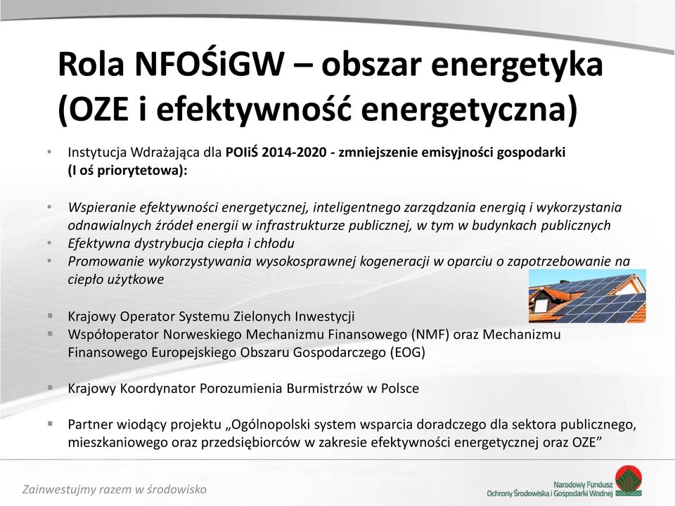 Promowanie wykorzystywania wysokosprawnej kogeneracji w oparciu o zapotrzebowanie na ciepło użytkowe Krajowy Operator Systemu Zielonych Inwestycji Współoperator Norweskiego Mechanizmu Finansowego