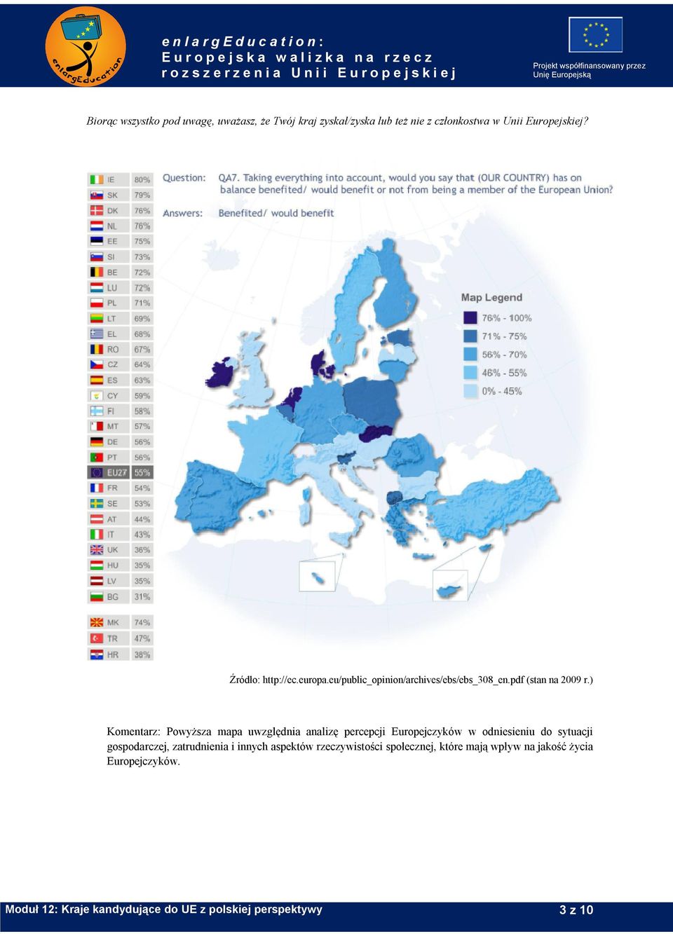 ) Komentarz: Powyższa mapa uwzględnia analizę percepcji Europejczyków w odniesieniu do sytuacji gospodarczej,