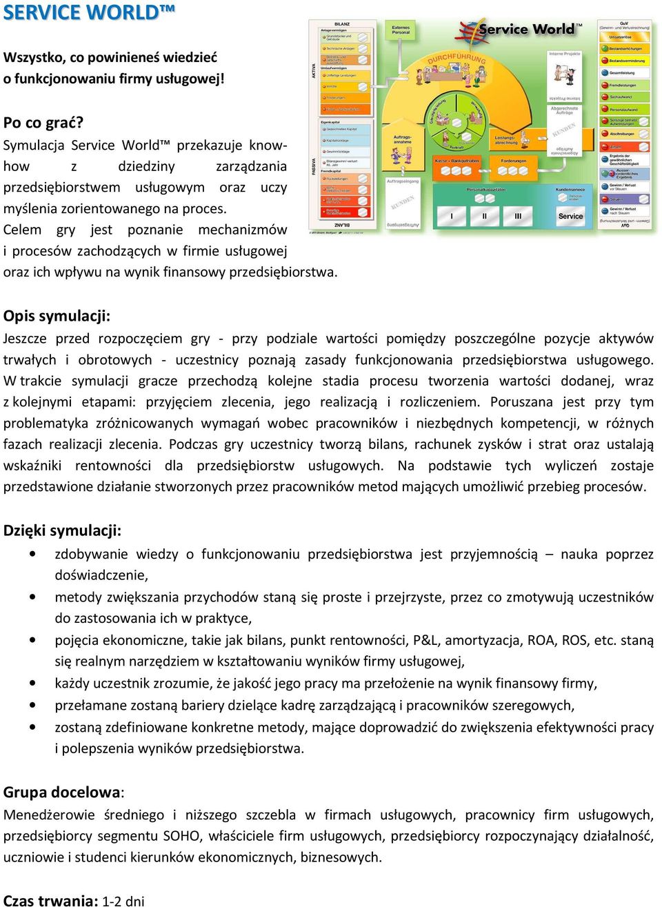 Celem gry jest poznanie mechanizmów i procesów zachodzących w firmie usługowej oraz ich wpływu na wynik finansowy przedsiębiorstwa.