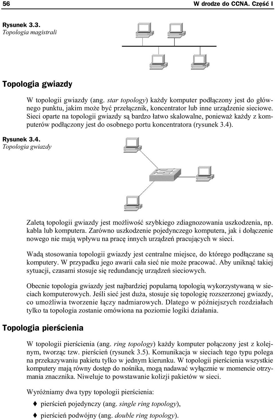 Sieci oparte na topologii gwiazdy s bardzo atwo skalowalne, poniewa ka dy z komputerów pod czony jest do osobnego portu koncentratora (rysunek 3.4)