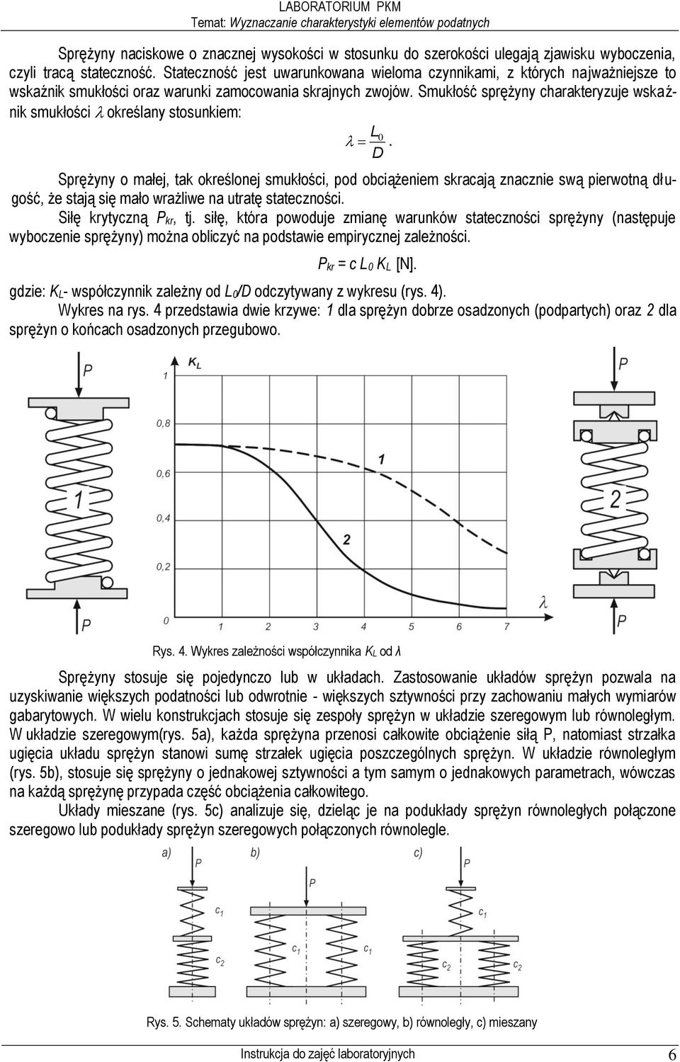 Smukłość sprężyny charakteryzuje wskaźnik smukłości określany stosunkiem: Sprężyny o małej, tak określonej smukłości, pod obciążeniem skracają znacznie swą pierwotną długość, że stają się mało