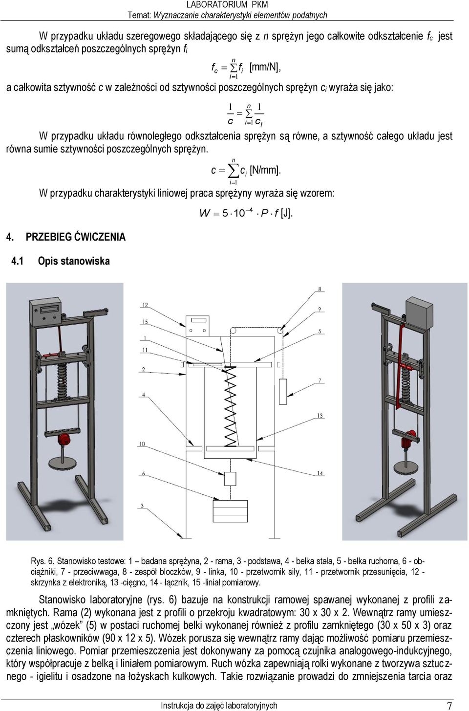 poszczególnych sprężyn. n c [N/mm]. c i i 1 przypadku charakterystyki liniowej praca sprężyny wyraża się wzorem: 4. PRZEBIEG ĆICZENIA 4.1 Opis stanowiska 4 5 10 P [J]. Rys. 6.