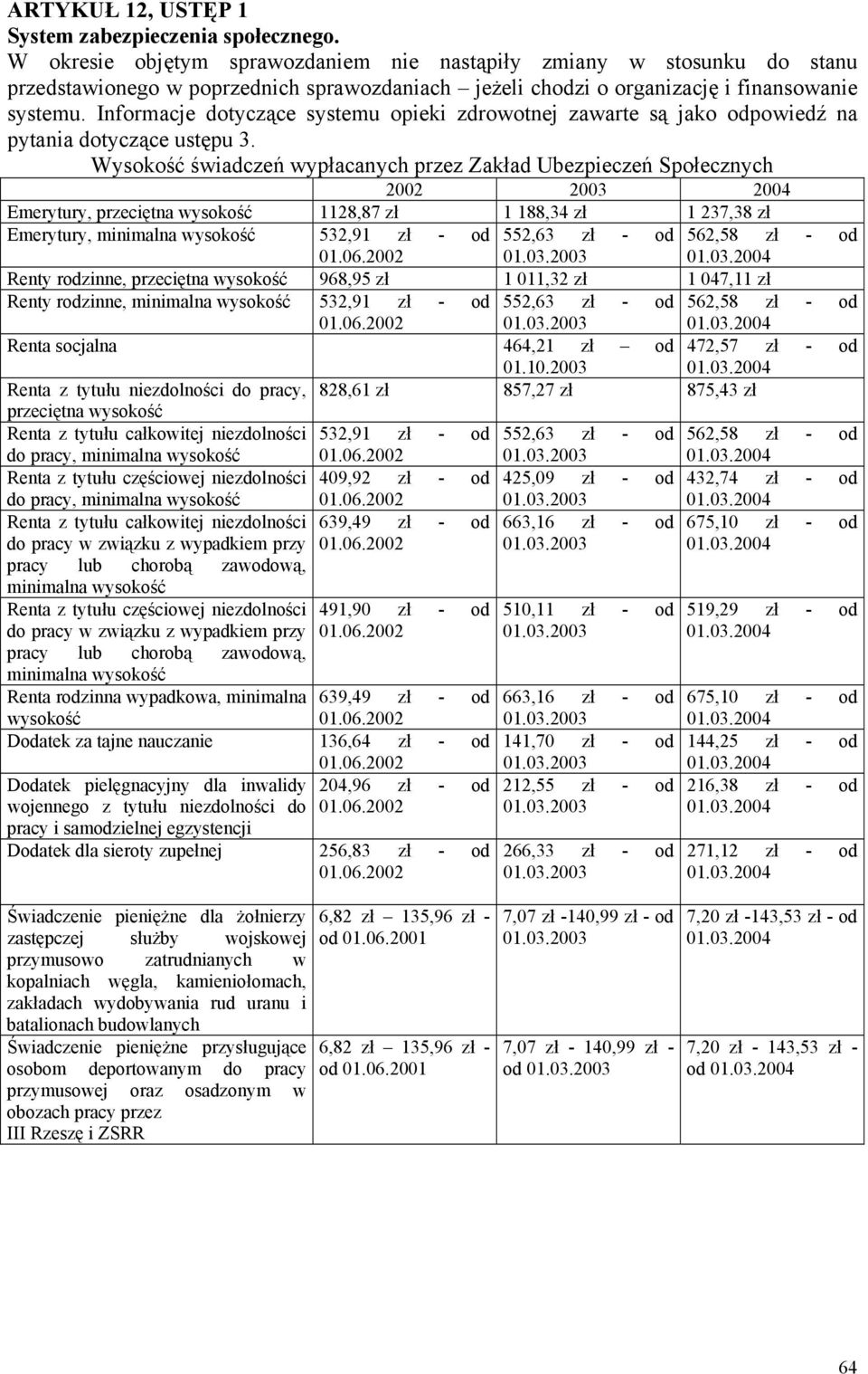 Informacje dotyczące systemu opieki zdrowotnej zawarte są jako odpowiedź na pytania dotyczące ustępu 3.