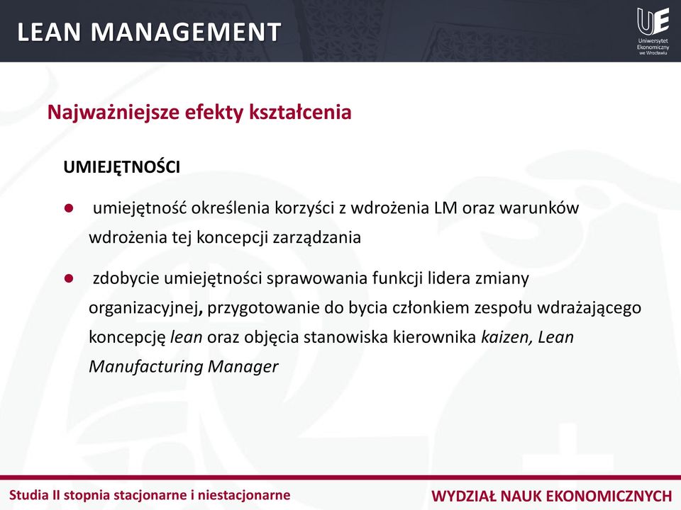 sprawowania funkcji lidera zmiany organizacyjnej, przygotowanie do bycia członkiem