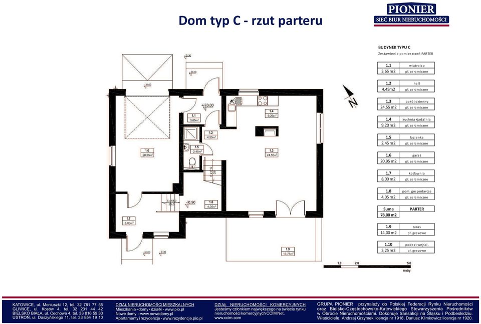 ceramiczne 1.8 pom. gospodarcze 4,05 m2 pł. ceramiczne Suma 78,00 m2 PATE 1.9 taras 14,00 m2 pł. gresowe 1.10 podest wejści. 3,25 m2 pł. gresowe USTOŃ, ul.