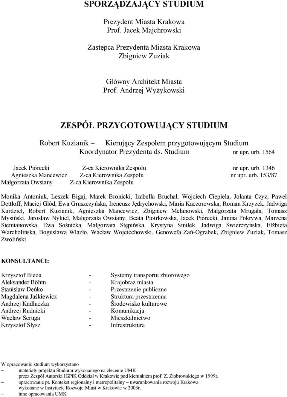 1564 Jacek Piórecki Z-ca Kierownika Zespołu nr upr. urb.