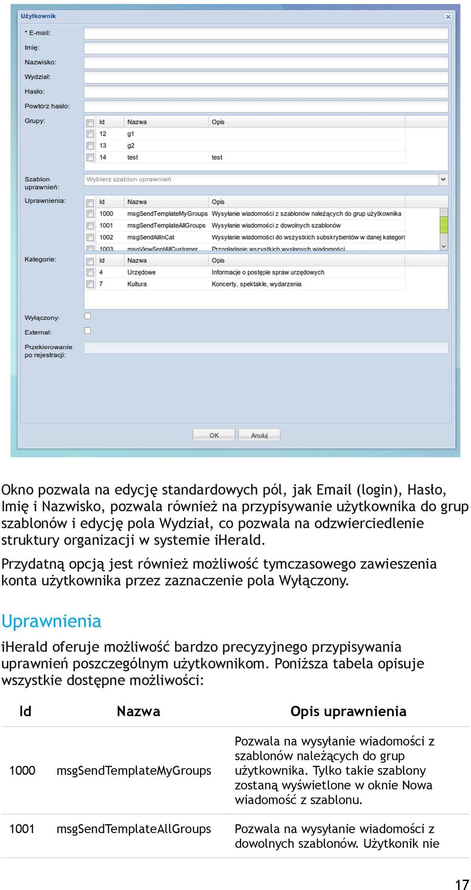 Uprawnienia iherald oferuje możliwość bardzo precyzyjnego przypisywania uprawnień poszczególnym użytkownikom.