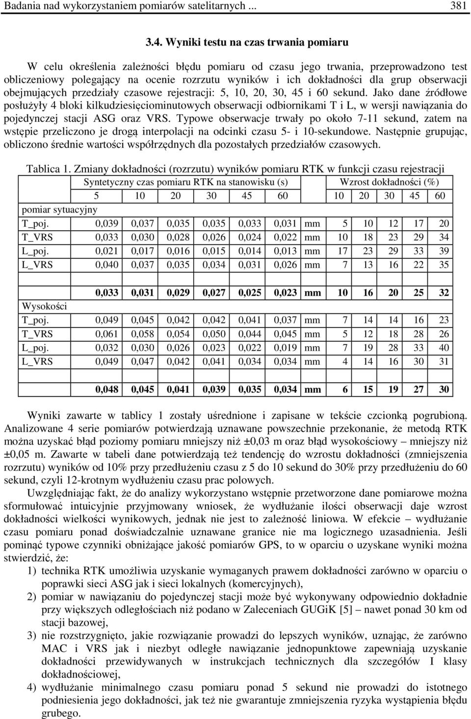 grup obserwacji obejmujących przedziały czasowe rejestracji: 5,,, 3, 5 i sekund.