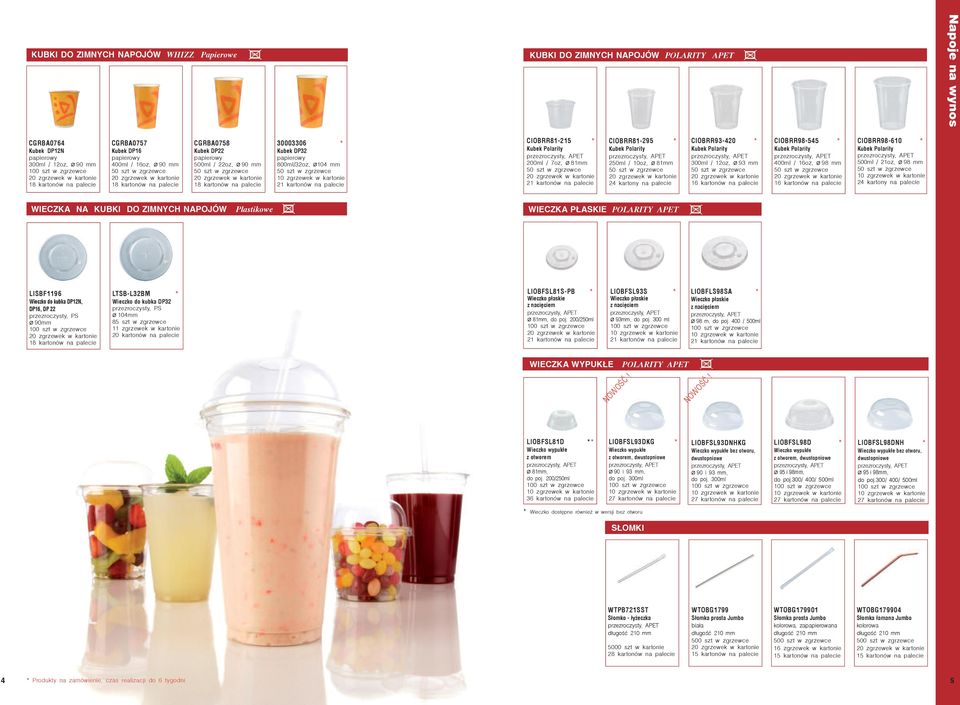 CIOBRR98-545 * 400ml / 16oz, Ø 98 mm CIOBRR98-610 * 500ml / 21oz, Ø 98 mm 24 kartony na palecie WIeCZKA NA KUBKI DO ZImNYCH NAPOJÓW Plastikowe WIeCZKA PŁASKIe PolARItY APEt LISBF1196 Wieczko do kubka